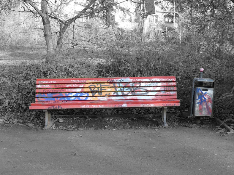 Maximo park graffiti bench in Berlin, Germany